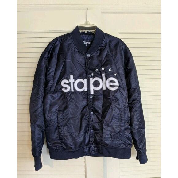Staple Bomber Blue Jacket Button Snaps Outdoors Stylish Men's Size XL - Picture 1 of 5